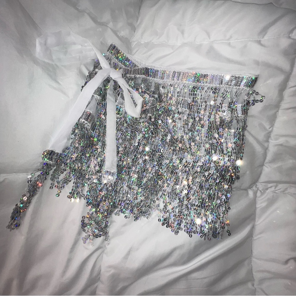 NWT Silver Sequin Tassel Wrap Skirt Bravura Boutique
